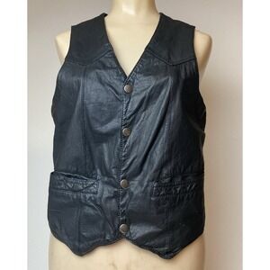 Bullskins Vintage Black Leather Vest Womens Medium Riding Motorcycle snap front